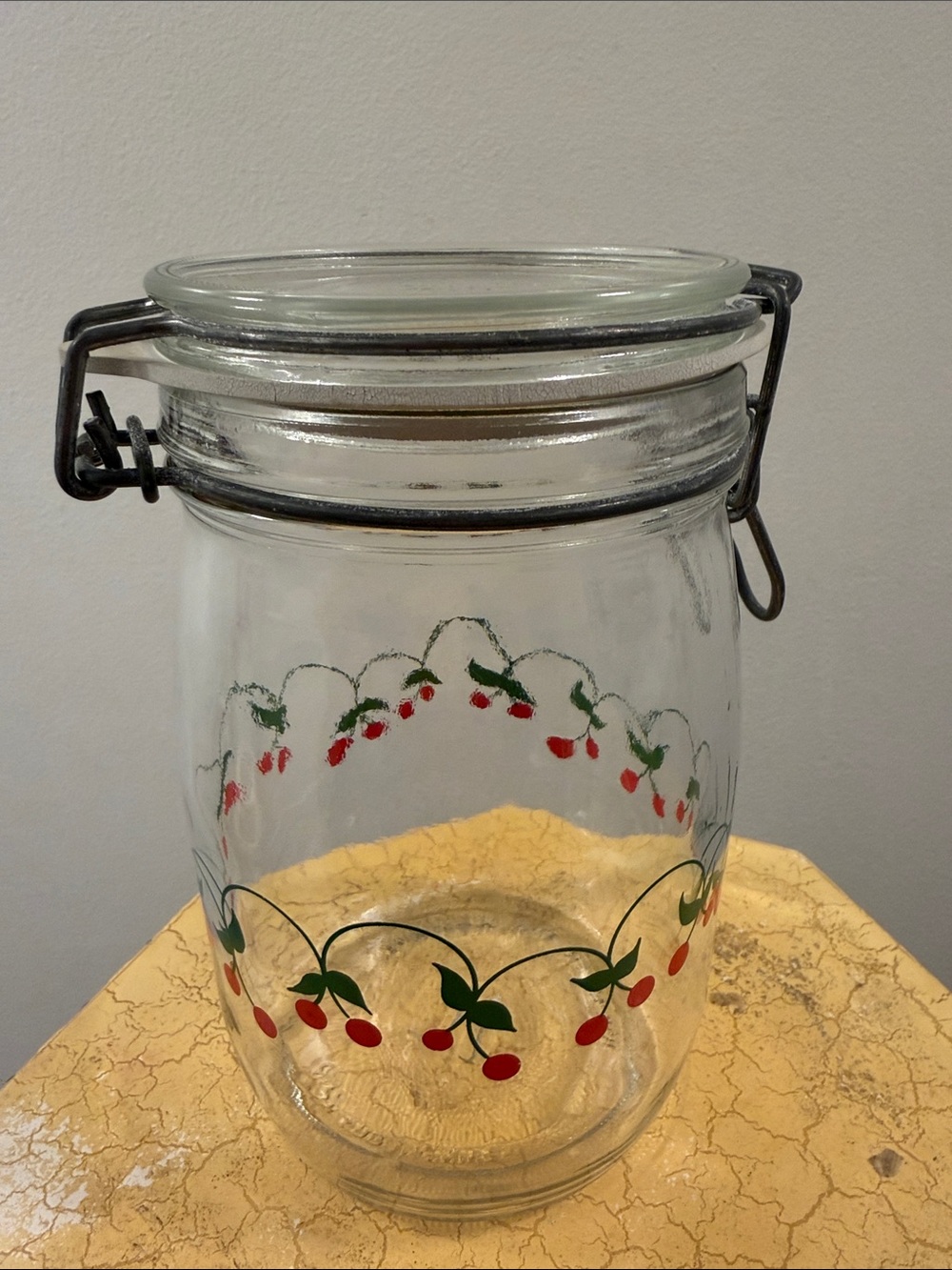 Wheaton Clear Glass Cherry Clip-Top Storage Jar. Vintage 1960-1970’s